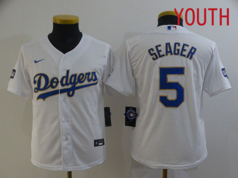 Youth Los Angeles Dodgers #5 Seager White Game 2021 Nike MLB Jersey1